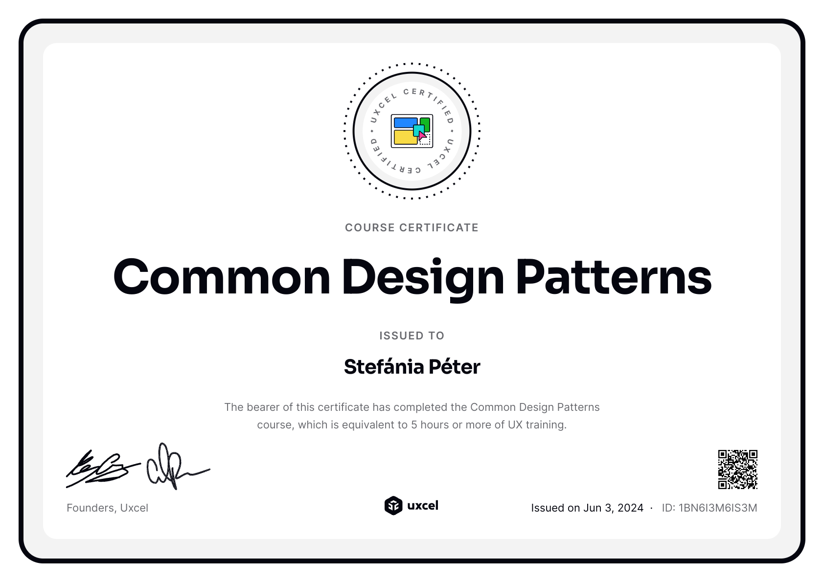 Stefánia Péter's certificate